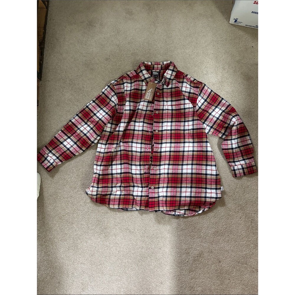 Eddie Bauer Red, White and Black Plaid Button-Up Shirt